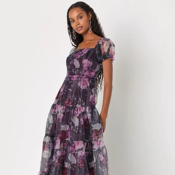 Dresses | Delightful Expression Black Floral Organza Tiered Maxi Dress | Poshmark Dresses | Delightful Expression Black Floral Organza Tiered Maxi Dress | Poshmark